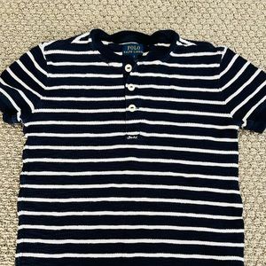 Boys collared navy and white striped shirt